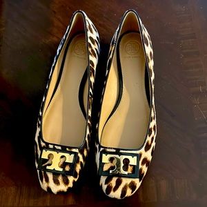 Tory Burch pony hair animal print flats with small heels